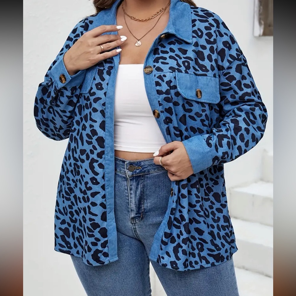 Animal Print Ribbed Button Down Shaket